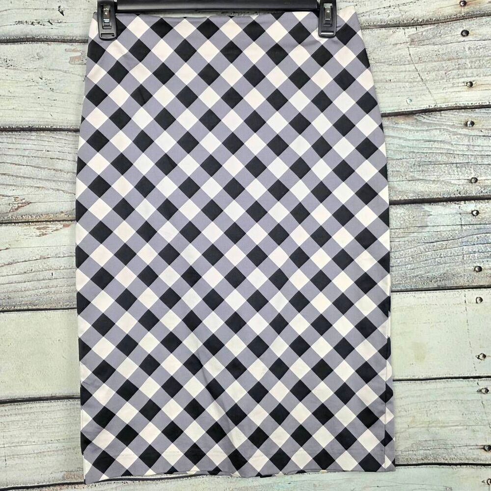7th Avenue Gingham Pencil Skirt Womens 6 Black Gray